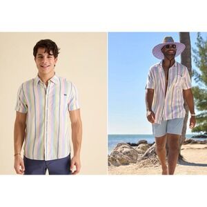 Chubbies Resort Weave Friday Shirt The Soft Serve Khaki Pastel Stripe Size XL